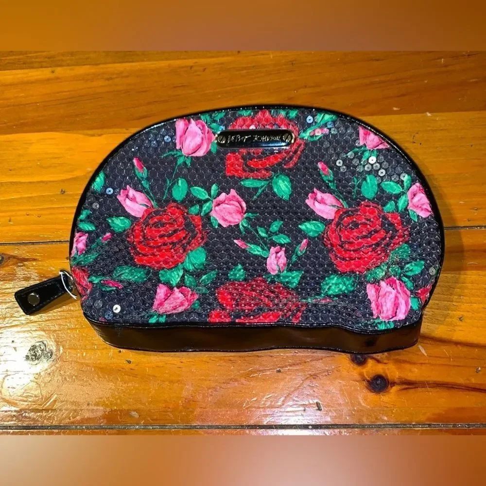 Betsy Johnson Rose Sequined Make Up Bag